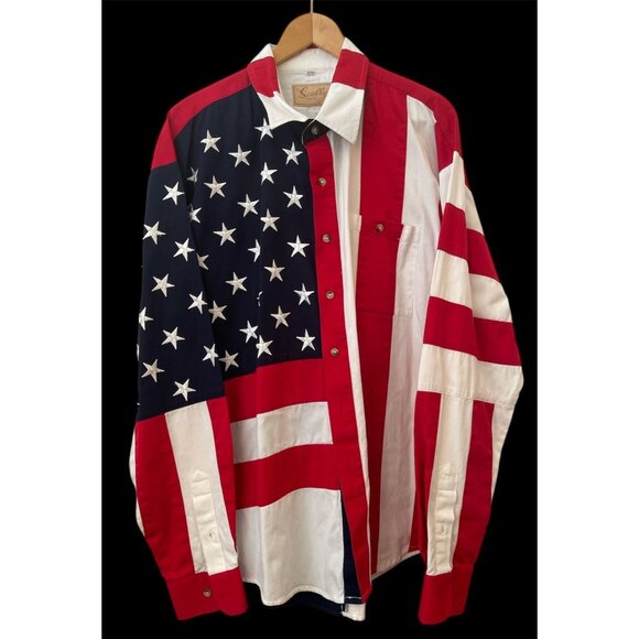 Scully Mens Big & Tall XXL USA Flag Stars & Stripes Embroidered Western Shirt - Picture 6 of 11